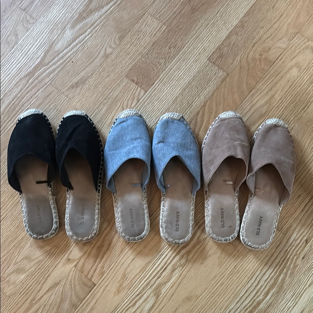 Old Navy Espadrille Mules - Black, Blue, Tan